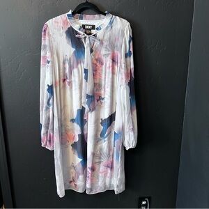 DKNY Floral Romantic Modest dress Sz:10 Color: White/pink/ / blue/ floral print